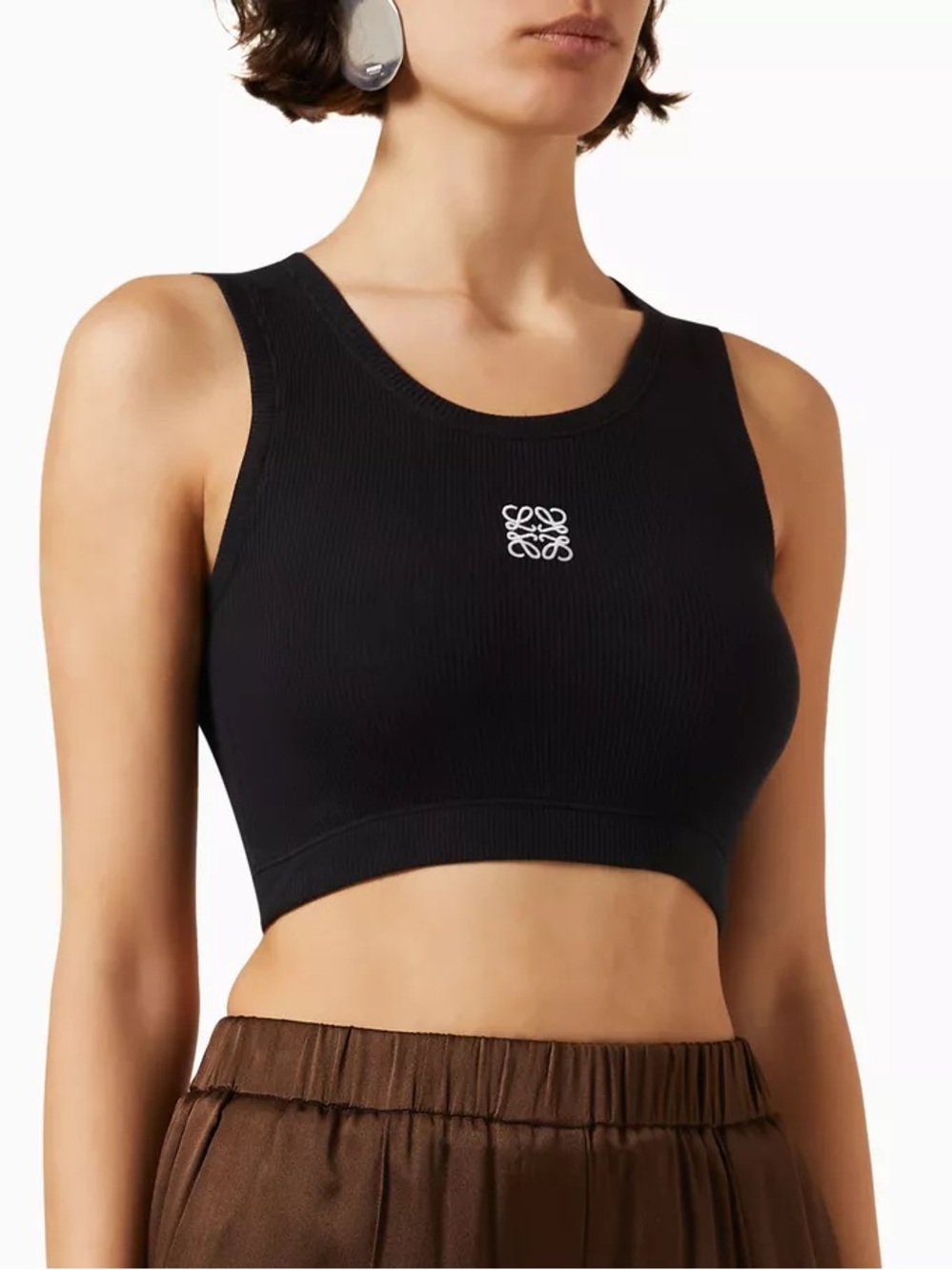 Loewe Black Ribbed Logo cropped Tank Top